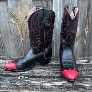 Vintage NWT Texas Brand Kids' Black & Red Cowboy Boots - Size 4 D